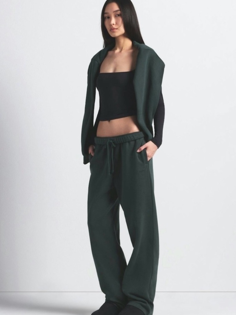 SKIMS Cotton Fleece Classic Straight Leg Pants – Spruce Green – Size M